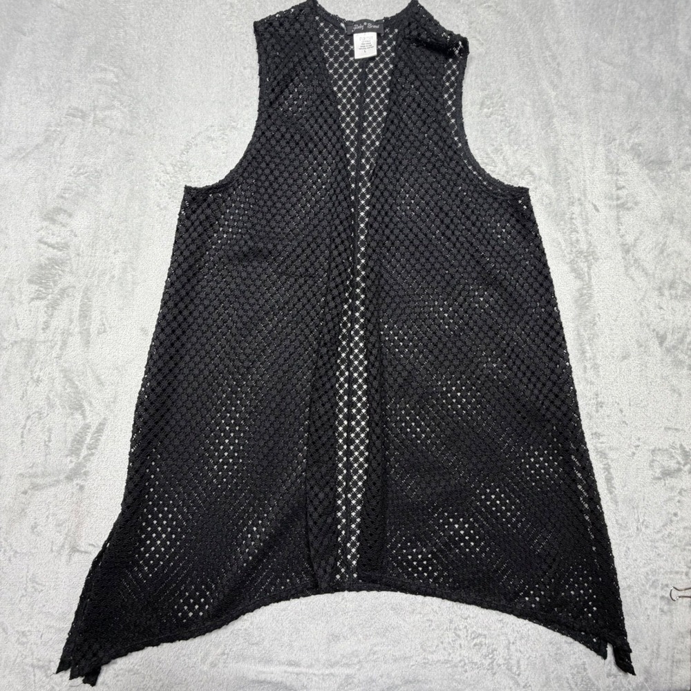 Vintage Slinky Brand‎ Black Crochet Mesh Vest Sharkbite Hem Large 90s Boho Layer